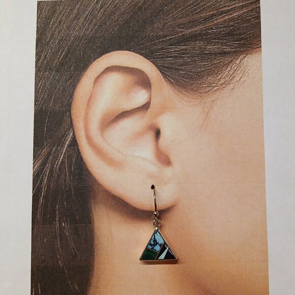 Touch of Santa Fe Multi Stone Inlay Dangle Earrings in Sterling Silver - Picture 5 of 8